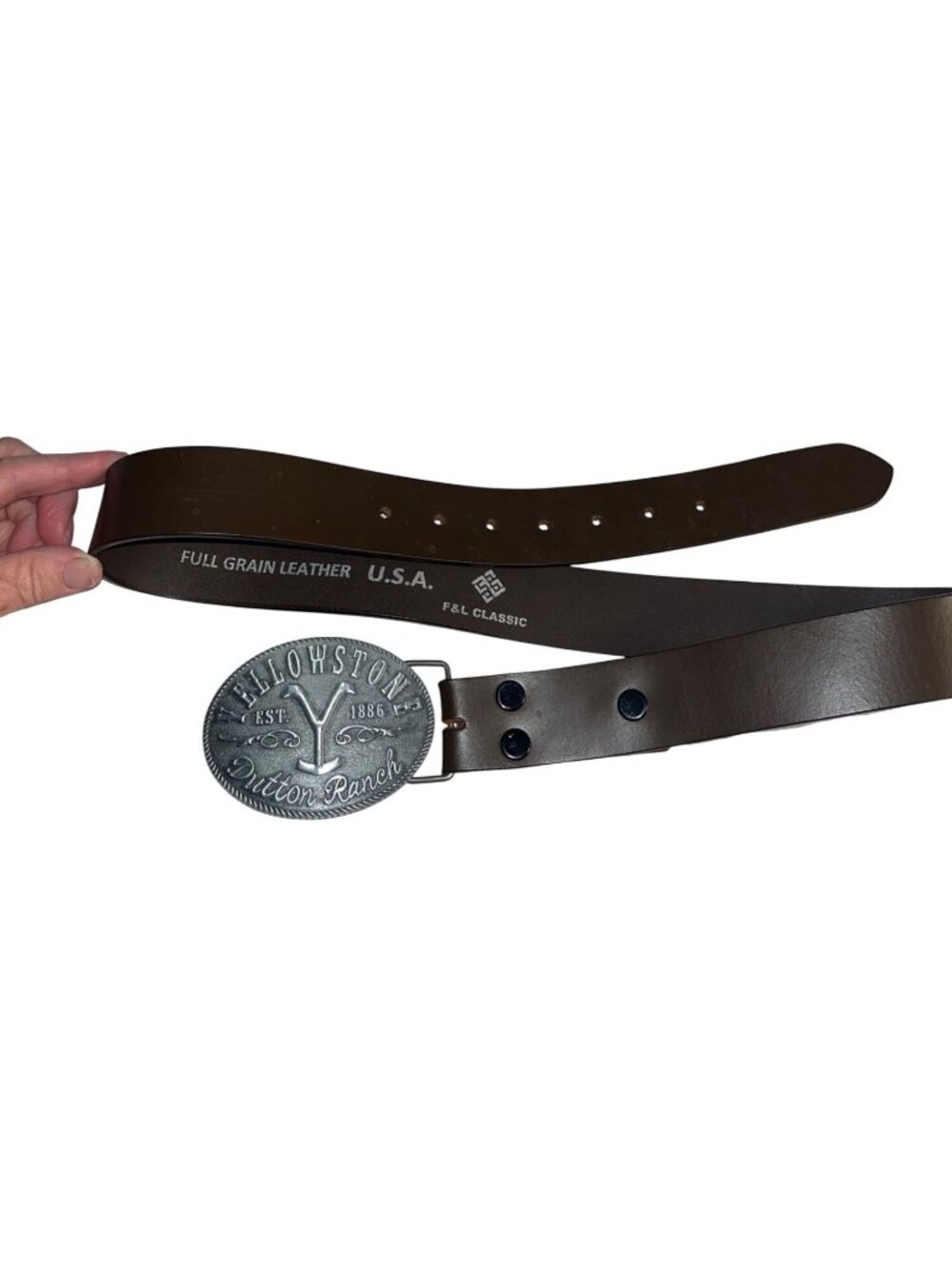 Yellowstone Dutton Ranch Belt Y Logo Buckle & Leather brown & silver USA 34 belt